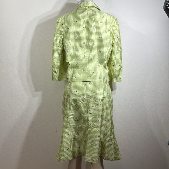 (N4) ABR NEW YORK Women's Two Piece Suit Green, White and Pink Silk  Size 6‎ - Picture 7 of 16